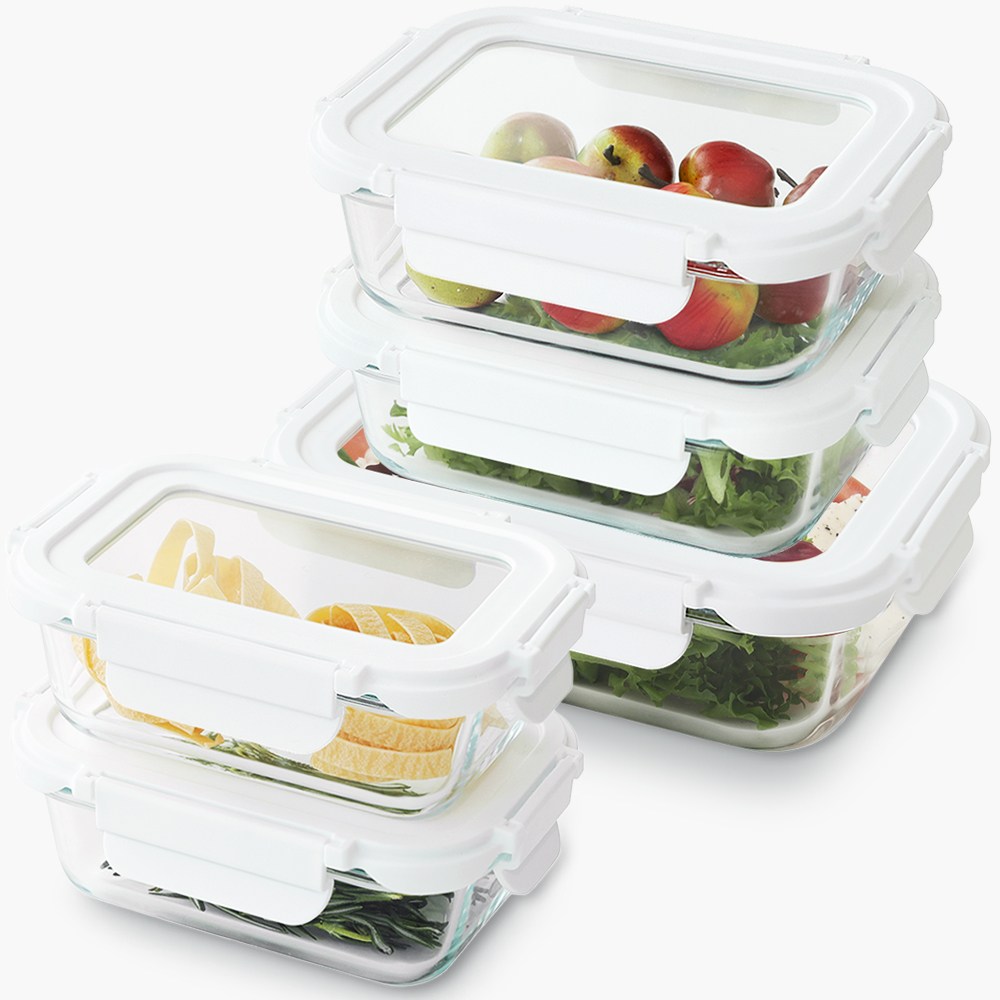 클린 내열유리 반찬통 밀폐용기세트 직사각 5P 400ml 2p+640ml 2p+1100ml 1p